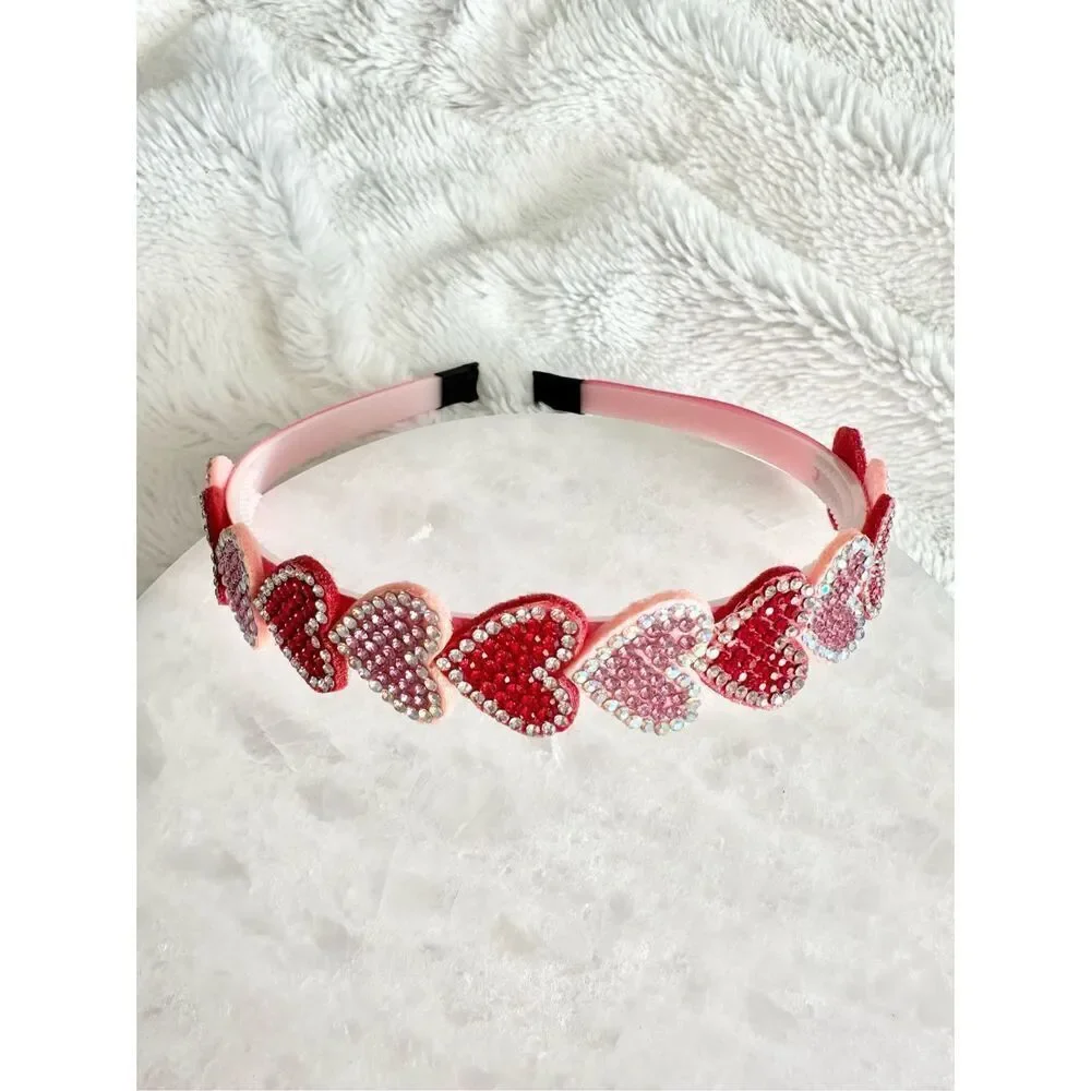 Light Pink and Red rhinestone Valentine‘s heart headband